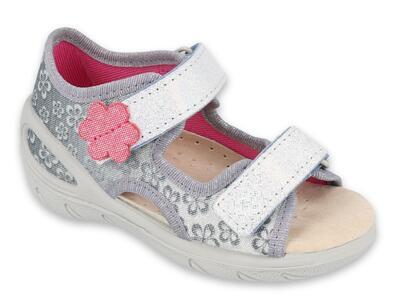 065P139 20 - SUNNY dívčí sandálky stříbrné,kytičky
